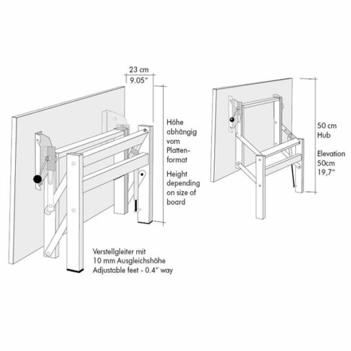 Höhenverstellbarer Tisch ergo S 47 W zur Wandmontage, Tischhöhe 47 - 97 cm, Wandtisch – Bild 2