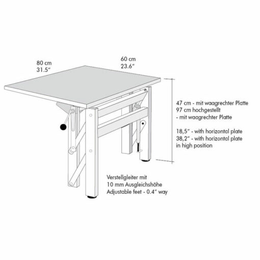 Höhenverstellbarer Tisch ergo S 47 W zur Wandmontage, Tischhöhe 47 - 97 cm, Wandtisch – Bild 3